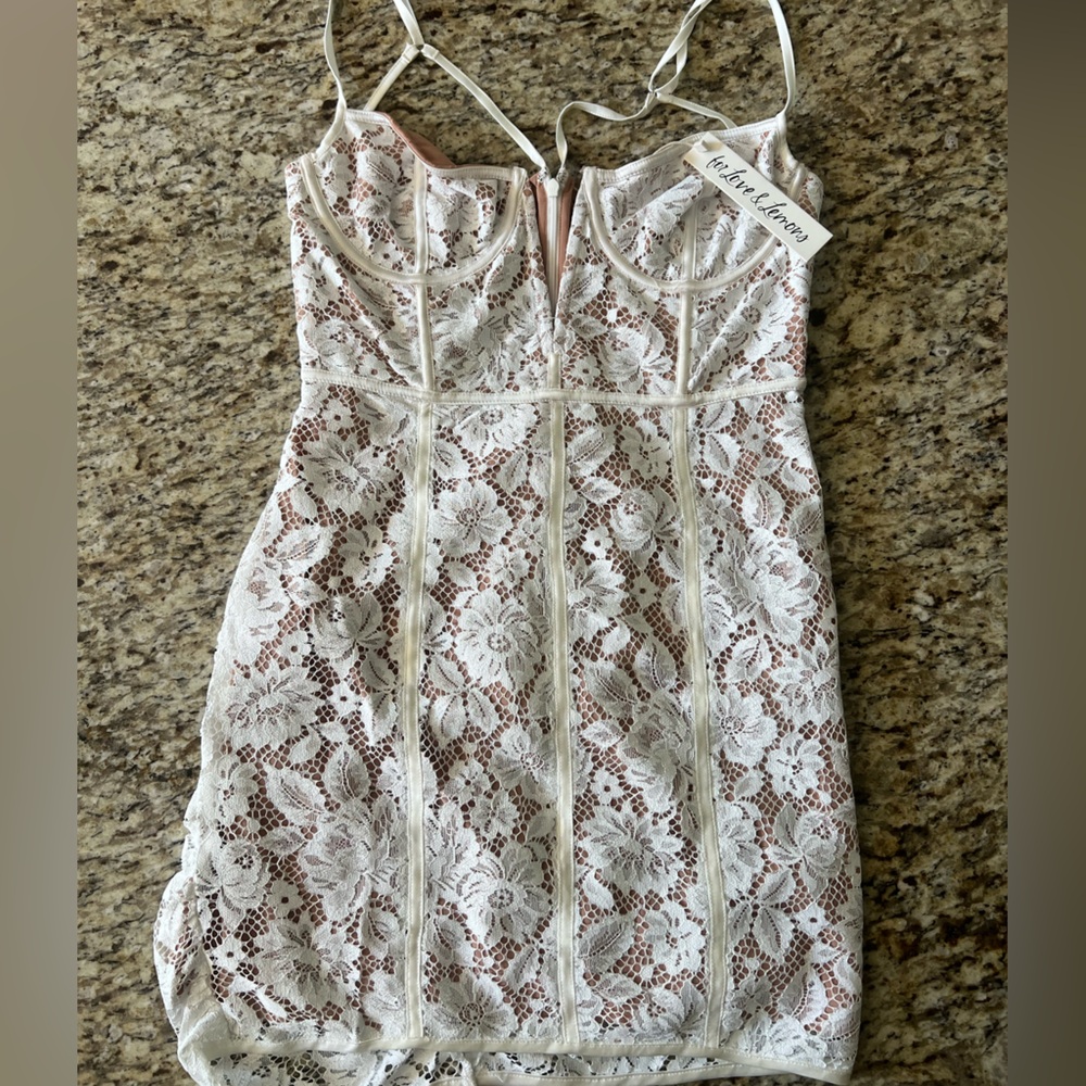 For Love And Lemons White Lace Chemise with Floral Design